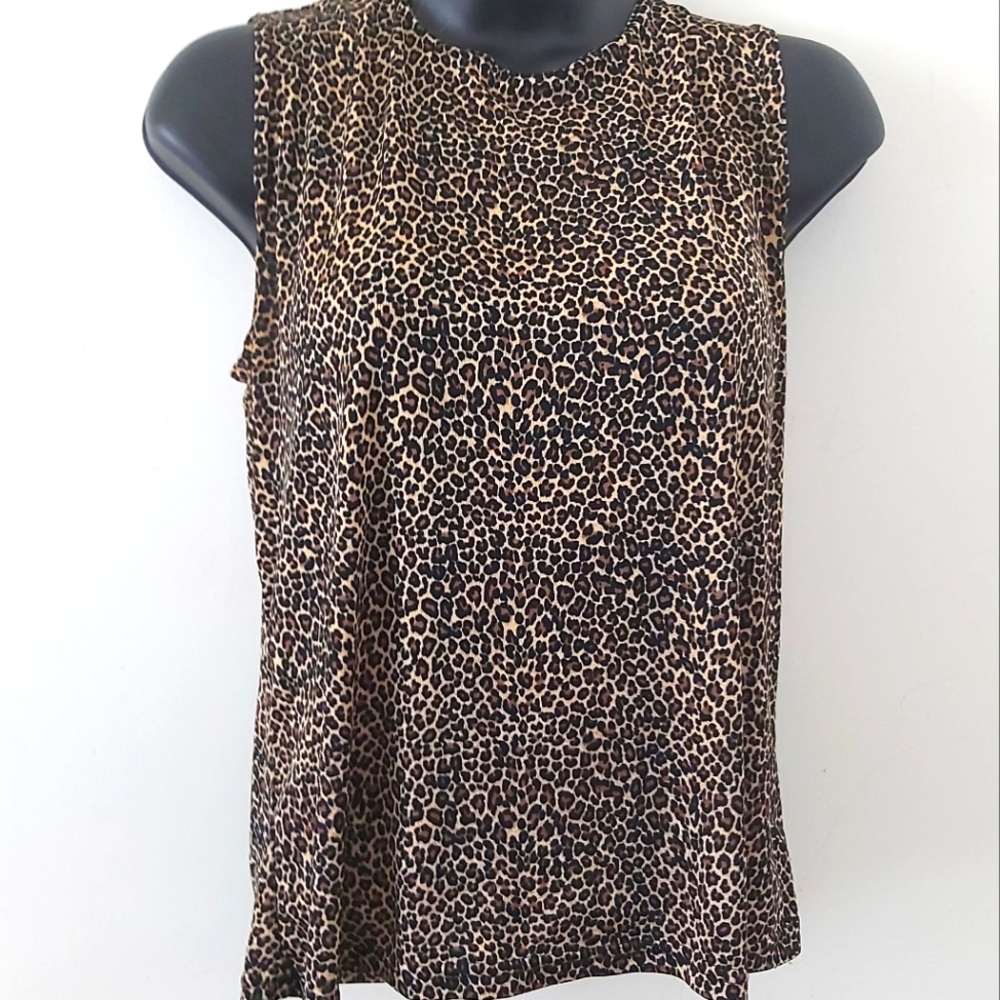 SUSAN LAWRENCE | Women's Animal Print Sleeveless Top Black Brown Size Medium
